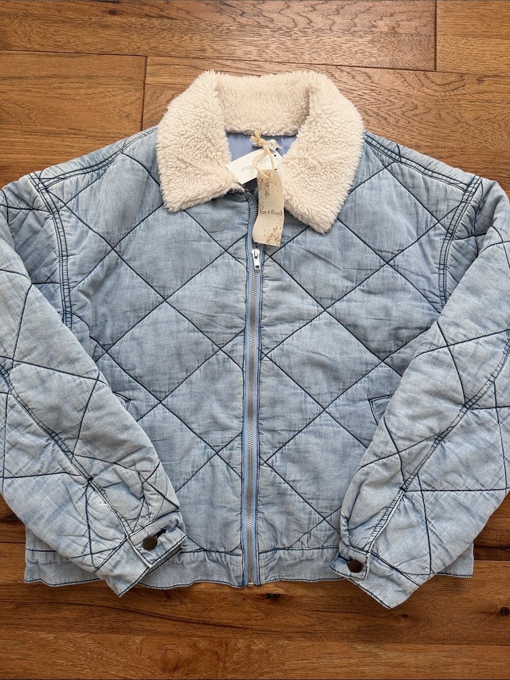 NWT Mia & Tess Quilted Chambray Sherpa Collar Jacket Medium